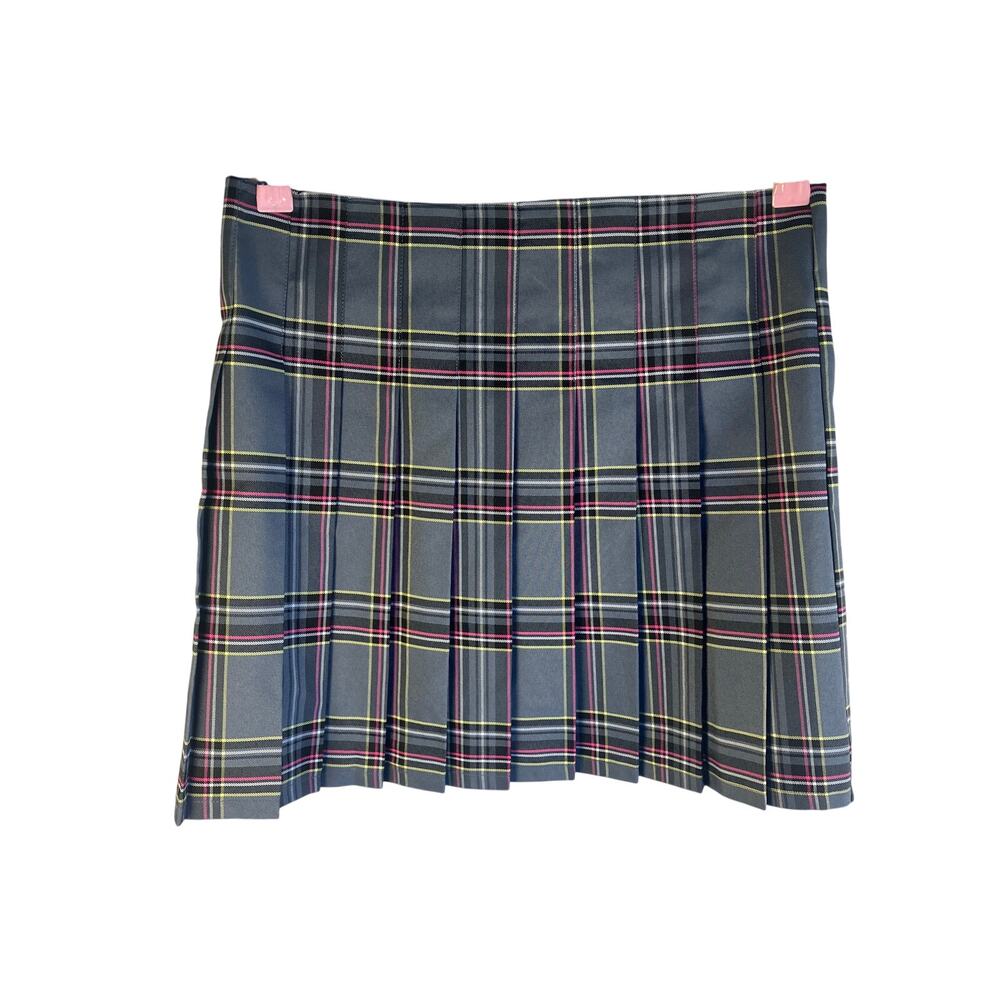 Dark Academia Womens  grey, pink, neon yellow Plaid Skirt Size: See Measurements